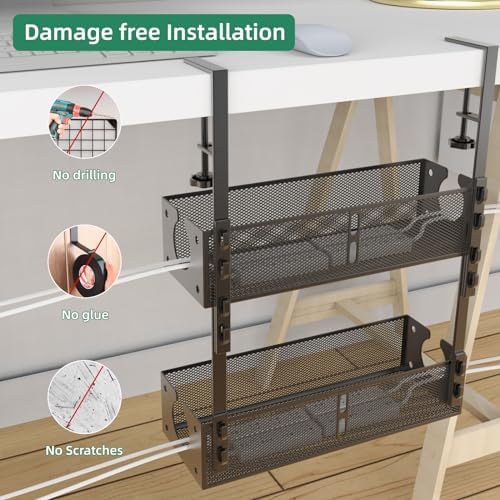 Multi-Model Under Desk Cable Management 2 Pack Metal Under Desk Wire Management Tray Clamp Mount Under Table Cord Management No Damage The Desk - Image 6