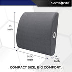 Samsonite Ergonomic Lumbar Pillow for Office Chair and Car Seat - Memory Foam Back Support Lumbar Pillow, Premium Cushion Chair Support for Lower Back Pain Relief and Versatile Use (Dark Grey) - Image 3