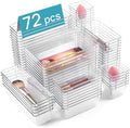 Vtopmart 72 PCS Clear Plastic Drawer Organizers Set, 4-Size Versatile Bathroom and Vanity Organizer Trays, Non-Slip Storage Containers for Makeup, Jewelries, Bedroom，Kitchen Utensils and Office by Vtopmart