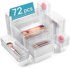 Vtopmart 72 PCS Clear Plastic Drawer Organizers Set, 4-Size Versatile Bathroom and Vanity Organizer Trays, Non-Slip Storage Containers for Makeup, Jewelries, Bedroom，Kitchen Utensils and Office by Vtopmart