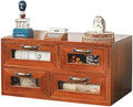 Store and Display Wooden Desk Top Organizer Cabinet - Mahogany Wood Display Chest with 4 See-Through Drawers - Additional Storage for Work Table, Vanity, Dresser Shelf or Kitchen Counter by Woodaholic