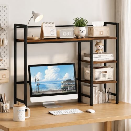 POWERSTONE Desktop Bookshelf for Monitors up to 27", Rustic Brown by POWERSTONE%C2%AE