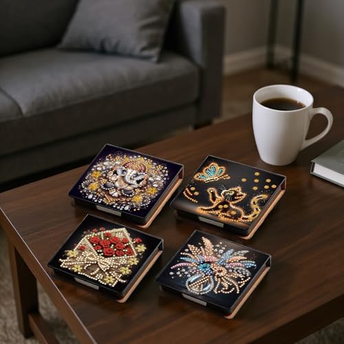 4Pcs Animals Flowers PU DIY Diamond Art Painting Sticky Notes Holder (640 Blank Notepads) Cube Note Box Mosaic Craft Set for Office Accessories Desk Office Workplace - Image 3