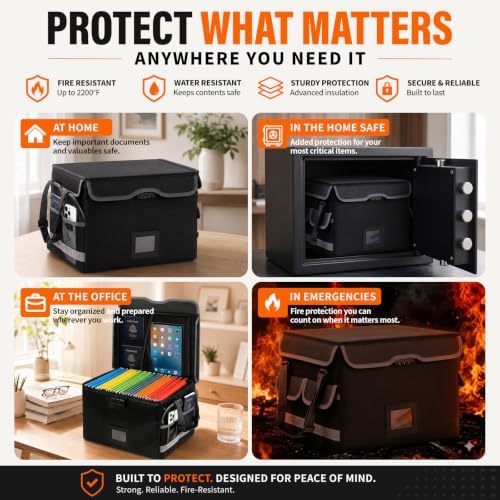 File Box with Lock,Multi-Layer Fireproof Document Box Collapsible File Storage Organizer with Pockets/Handle,Large Portable Home Office Filing Safe for Hanging Letter/Legal Size Folders,Black - Image 5