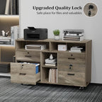 VINGLI Wide 4 Drawer File Cabinet with Lock, Rustic Grey Rolling File Cabinet with Open Shelves, Lockable Printer Stand, Letter Sized - Image 5