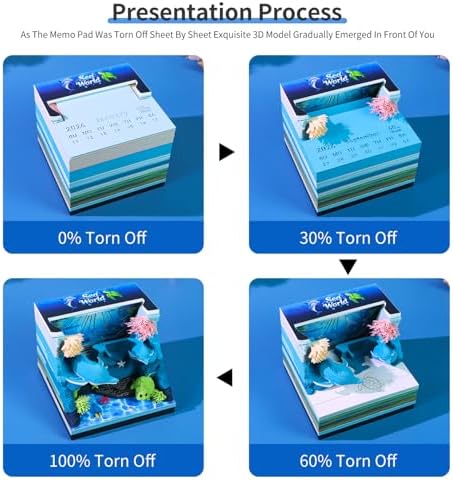 3D Calendar 2027, Desk Time Piece Calendar 2027,Tear-Away 3D Paper Art Notepad w LED Lights,Creative 3D Memo Artsy Pad Calendars, DIY Paper Carving Gift (Sea World) - Image 4
