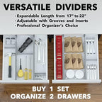 SpaceAid Bamboo Drawer Dividers with Inserts and Labels, Kitchen Adjustable Drawer Organizers, Expandable Organization for Home, Office, Dressers, 4 Dividers with 9 Inserts (17"-22" Gray) - Image 5