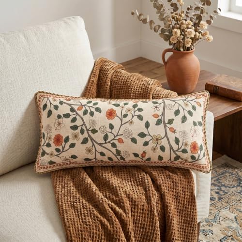 ISAENNE Designer Elegant Linen Throw Pillow Cover,Set of 2,28"x12"-Flora A - Image 2