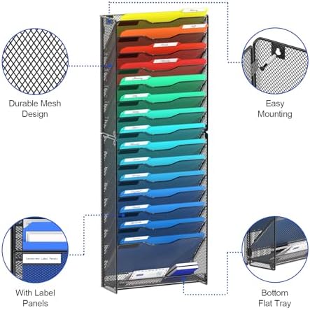 samstar 2 Pack 16 Tier Wall File Organizer Hanging Wall File Holder Wall Mount Paper Folder Organizer, Magazine Rack, Pack of 2 - Image 5