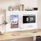 Metal Pegboard Desk Organizer with Dual Monitor Stand, 59x35 Inch Large Privacy Panel with 3 Accessories, Sturdy Gaming & Office Desk Wall Organizer, White by Creatingcomfortableliving