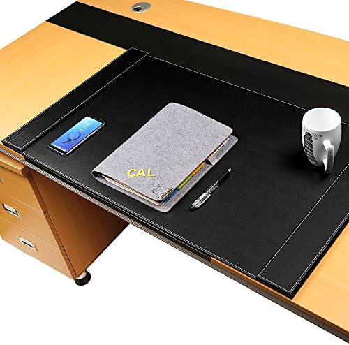 SumacLife Executive Modern Large Matte Onyx Black Leather Laptop Mat Office Desk Pad 34" x 20" with Lifting Side Rails for Blotter Paper - Image 5