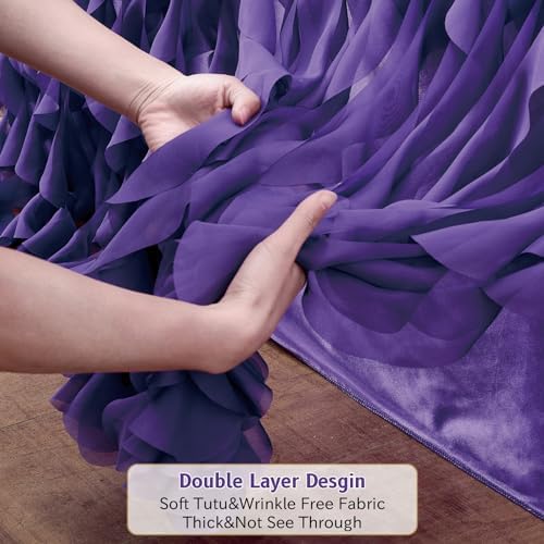 Leegleri Purple Tulle Curly Willow Table Skirt for Little Mermaid Party Baby Shower,Tutu Ruffle Rectangle Table Skirts (L 9(ft)*H 30in Table Skirt) - Image 3