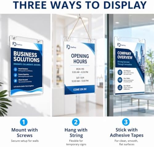 Daofary Acrylic Wall Sign Holder 8.5 x 11, 18 Pack Wall Mount,3-Way Install - Image 2