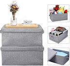 HOONEX Linen Foldable Storage Bins with Lids, 2 Pack, Storage Boxes with Carrying Handles and Sturdy Heavy Cardboard, 16.5" L x 11.8" W x 7.5" H for Shoes, Books, Clothes, Light Grey - Image 2