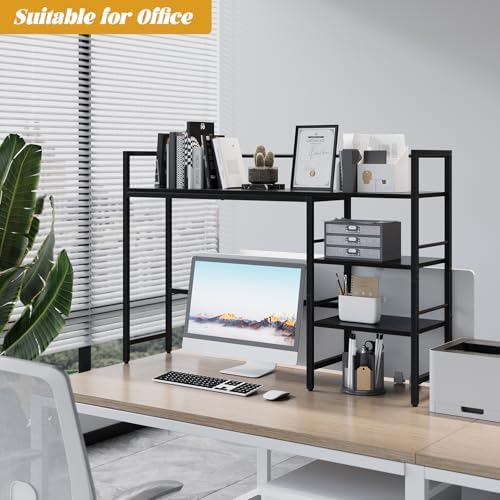 HavenlyYouth Desk Shelf, 45.4 Inch Wood Desk Organizer Shelf for Computer Monitor, Desk Hutch Storage, Desktop Shelf for Top of Desk, 3 Tier Desktop Bookshelf for Home Office Dorm, Black - Image 4