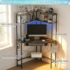 Corner Desk with Hutch and LED Light, Keyboard Tray, Rustic Brown - Image 5