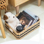 Handwoven Paper Rope Storage Basket, Rectangular Wicker Organizer - Image 5