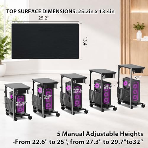 Adjustable Computer Tower Stand with Charging Station & Pegboard,Large - Image 4