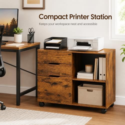 Simple Deluxe 3 Drawer Rolling File Cabinet, Wood Printer Stand with Adjustable Shelf for Home Office Study Organizatiom, Brown - Image 4
