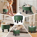 Small Foot Stool Ottoman with Storage, Faux Leather Ottoman Foot Rest for Couch, Round Footstool Ottomans for Living Room (Green) - Image 3