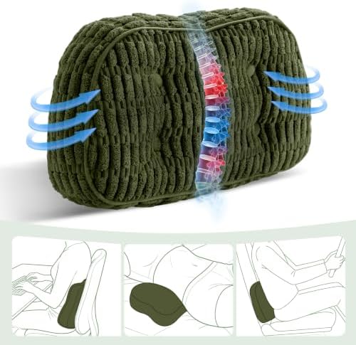 Lumbar Support Pillow for Recliner Chair/Accent Chair/Couch/Office Chair, Tufted Blended Corduroy Back Support Cushion for Elderly, Recliner Cushions for Back Rest, Pain Relief, Reading, Dark Green - Image 3