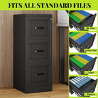 3-Drawer Metal File Cabinet with Lock, Tall Narrow Vertical, Black - Image 4