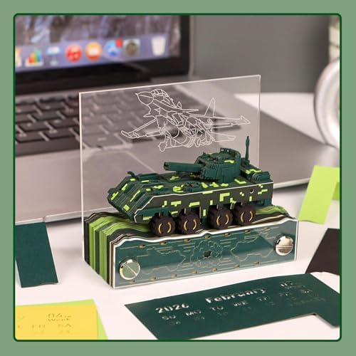 HOTOYMDS3D Calendar 2027,3D Desk Calendar 2027,3D Art Calendar Memo Pad 2027,Armored Vehicles Desktop Decoration,Tear-Away 3D Paper Art Notepad,Christmas Gift,New Year Gift/paper sculpture calendar (Armored Vehicles) - Image 2