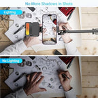 Overhead Phone Mount with Rechargeable Light for iPhone, Desk Tripod with Clamp for Content Creator Camera Recording, Top Down Holder Stand for Filming/Live/Cooking/Unboxing/Drawing/YouTube/TikTok - Image 2