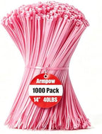 Armpow 14 Inch Zip Ties Pink 1000 PCS, 40 Lbs- Heavy Duty Tensile Strength, Nylon PA66 UV Resistant Cable Ties for Indoor and Outdoor Use - Ideal for object bundling and fastening by HighQualityTies