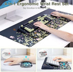 Ospelelf Keyboard Wrist Rest Stand Pad and Ergonomic Mouse Pad Set with Large Mousepad, Memory Foam Comfort, Premium Office Desk Accessories for Pain Relief, Moonlit Blossoms - Image 2