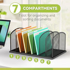 MINDEPOT Desk File Organizer 7 Sections Upright Mesh File Sorter Organizer for Desk, Office Organization File Holder for Home, Office & Classroom (Black, 1Pack) - Image 5