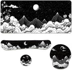 Moon Mountain Desk Mat Set Black White Landscape Zen Mountain Mouse Pad with Wrist Rest 4in1 Desk Mat for Desktop Ergonomic Keyboard Wrist Support Anti-Slip Computer Mouse Pad Home Office Gaming by Unknown