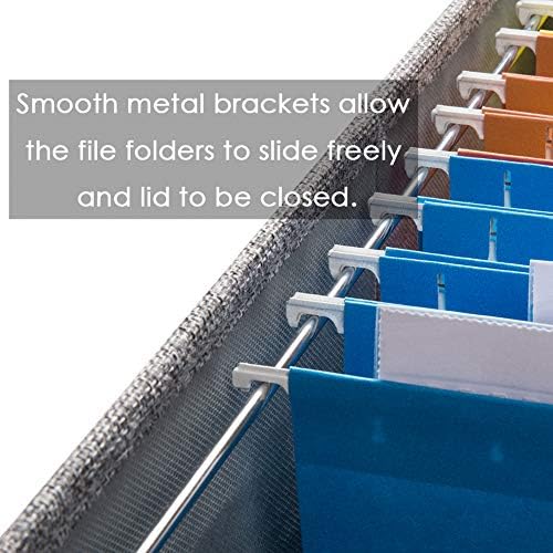 PRANDOM File Organizer Box - Set of 4 Collapsible Decorative Linen Filing Storage Hanging File Folders with Lids Office Cabinet Letter Size Grey (14x9.3x10.8 inch) - Image 4