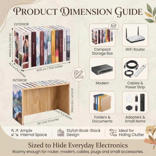 Gerrii 15.9"x10.2"x5.6" Solid Wood Hidden Book Box, Modern, Retro - Image 2