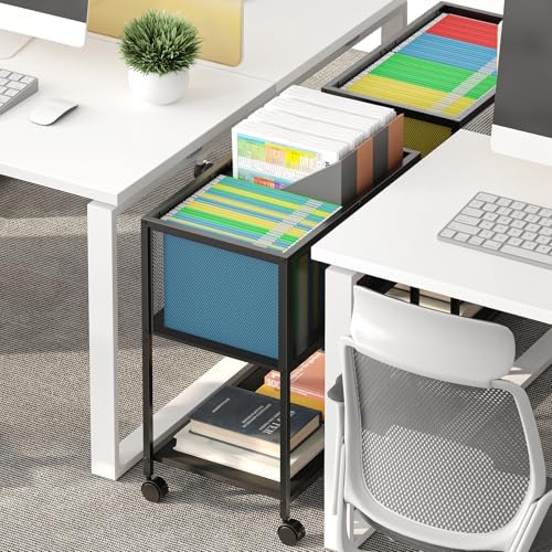 Sbanmao Rolling File Cart, Mobile File Cabinet with Wheels Hanging Files, Metal Hanging File Folder Cart File Organizer Fit Letter Size for Home Office, Black (Patent Pending) - Image 6