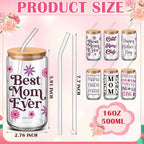 6 Pcs Mom Gifts for Mother's Day 16 oz Best Mom Ever Glass Cups - Image 3
