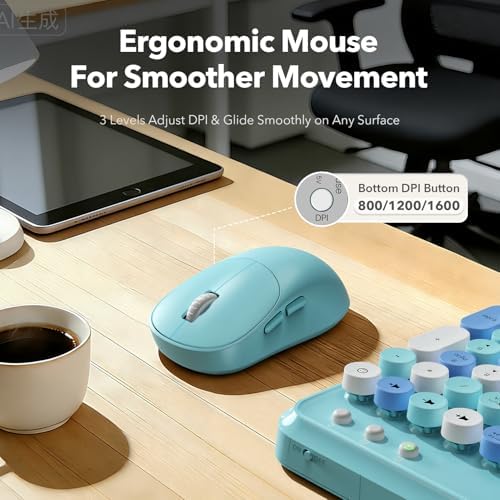 Wireless Keyboard and Mouse Combo, Retro Round Keycaps, Full-Size Cute Typewriter Keyboard with Large Phone/Tablet Holder, Auto-Sleep, 2.4GHz Cordless for Windows/PC/Laptop, Trueque CK13 (Sky Blue) - Image 6