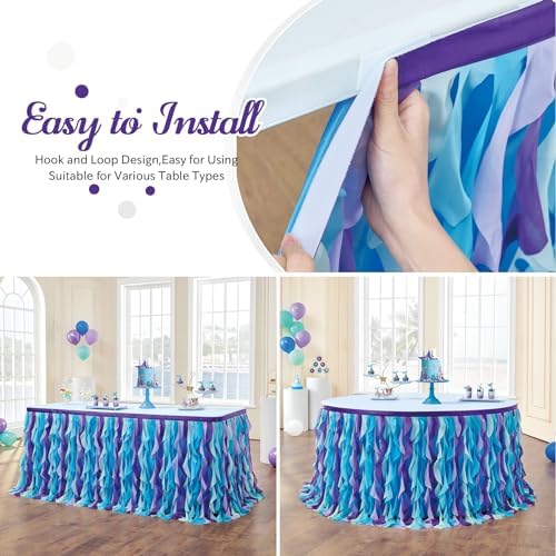 leegleri 9FT/108inch Mermaid Curly Willow Tulle Ruffle Table Skirt Rectangle Tables or Round Tables, Blue Tutu Table Skirt for Baby Shower Baby Shark Birthday Party - Image 5