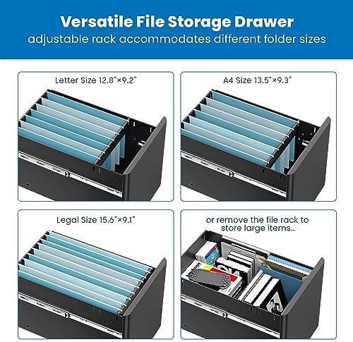 Mount-It! Slim 3 Drawer Rolling File Cabinet with Lock, Mobile Metal Filing Cabinet on Wheels for Under Desk Home & Office Storage, Letter Legal A4, Black - Image 6