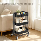 3 Tier Rolling Cart Metal Utility Cart with Lockable Wheels Home Office - Image 3
