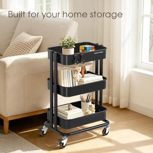 3 Tier Rolling Cart Metal Utility Cart with Lockable Wheels Home Office - Image 3