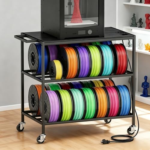 Small 3D Printer Stand Cart with Outlet, Wheels & Filament Storage Rack by Atrastout