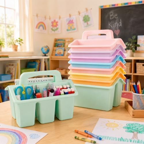 8 Pack Classroom Caddy Storage Basket with Handle (Pastel) - Image 4