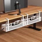 [Upgraded] 2 Pack Under Desk Cable Management Tray, Cinati Cord Organizers for Table Thickness up to 3", 16" Wire Organization with Clamp No Drill, Cable Management Box for Office - No Damage to Desk by Cinati