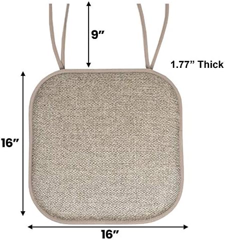 Sweet Home Collection Chair Cushion Memory Foam Pads with Ties Honeycomb Pattern Slip Non Skid Rubber Back Rounded Square 16" x 16" Seat Cover, 6 Pack, Cameron Beige Taupe - Image 4