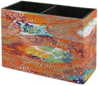 PU Leather Multi-Compartment Pen Holder Desktop Organizer Pencil Cup Storage Caddy for Office Home Supplies Bold Ethnic Print with Lines Circles - Image 7