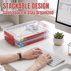 Clear Document Box, Portable A4 Paper Storage Organizer with Snap Latches, Stackable File Case for Certificates Photos Letter Size, Magazine Protector, 14.37" x 9.44" x 1.37" (2 Pack), Red - Image 5