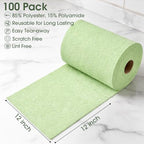Reusable Microfiber Cleaning Cloth Roll - 100 Pack, 12"x12" Washable Tear-Away Paper Towels, Lint-Free & Streak-Free Rags for Kitchen, Glass, Cars, Electronics, Workshop and Garage(Bean Green) - Image 2