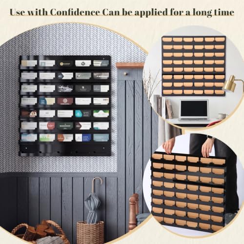 Geelin 1 Pcs Acrylic Business Card Holder Wall Mount Black Business Card Display Holder with Hanging Hardware Vertical Sticker Display Rack Organizing Stand for Office Home (48 Pockets) - Image 7
