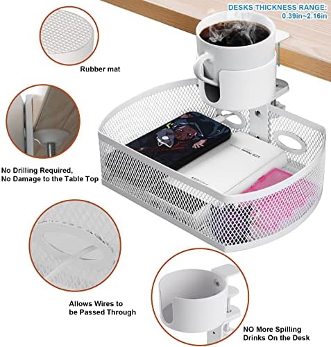 MASTLU Under Desk Organizer,Cup Holder,Table Management Tray, Swivel Pencil Drawer, Office No Drill Steel Organizers,360 Spin Hidden Storage Box with Sturdy C-Clamp,Easy Install (White) - Image 6